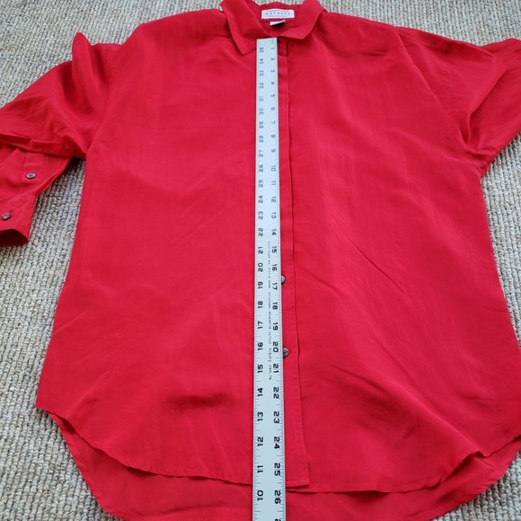 VINTAGE 80s Red Silk Blouse Women's XS - Picture 6 of 10